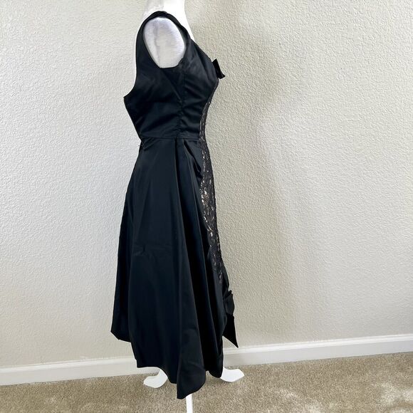 Vintage Lilli Diamond 1960s Black Chiffon Lace Bubble Bow Detail Pencil Dress - Picture 6 of 16